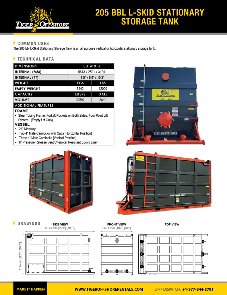 205 bbl L-Skid Stationary Storage Tank