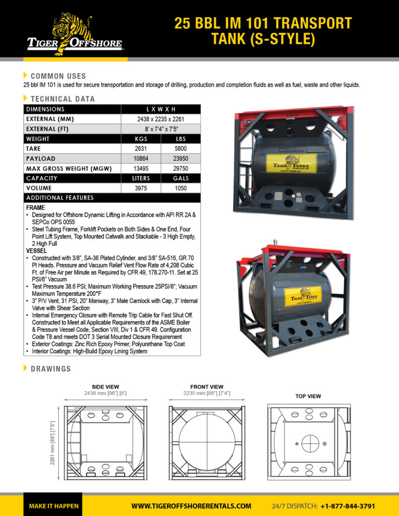 DNV 25 BBL IM 101 Transport Tank (S-Style)