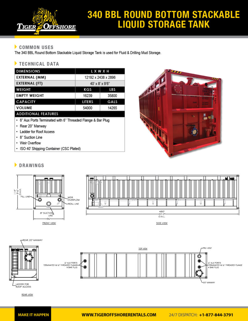 340 bbl Round Bottom Stackable Liquid Storage Tank