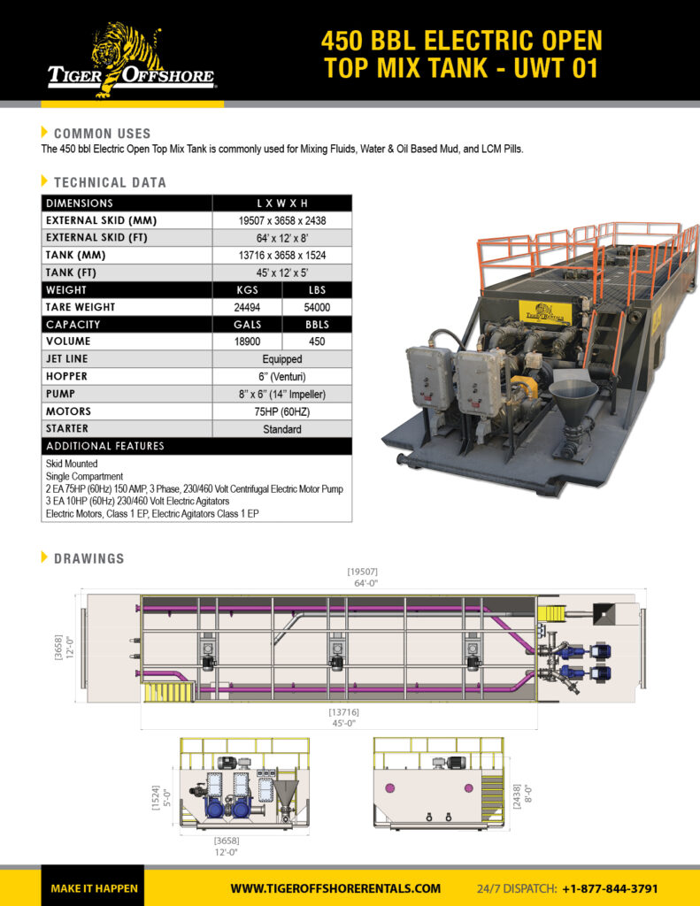450 bbl Electric Open Top Mix Tank - UWT 01