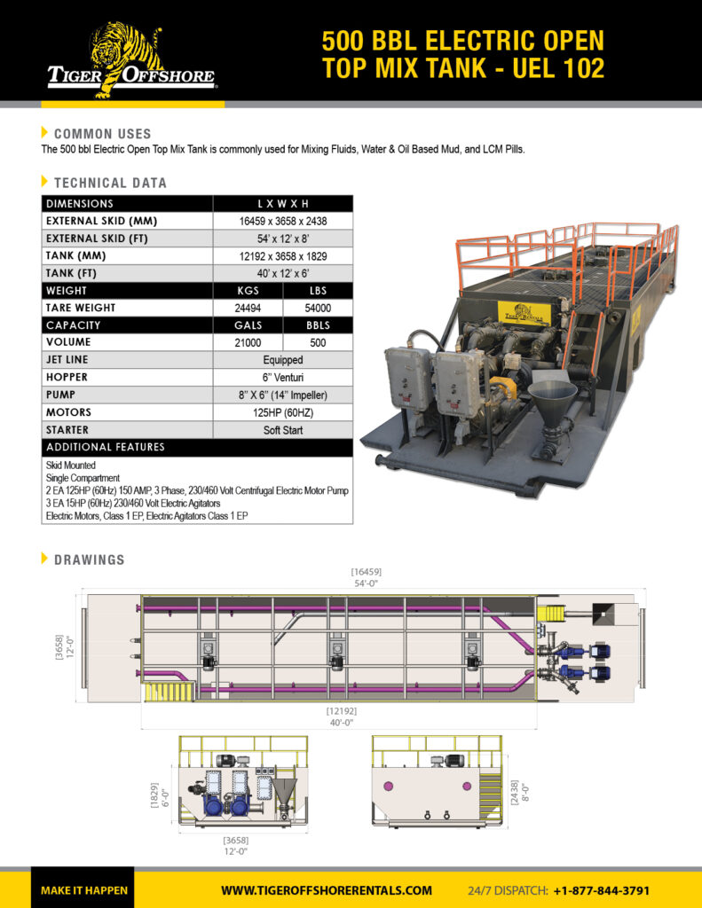 500 bbl Electric Open Top Mix Tank - UEL 102