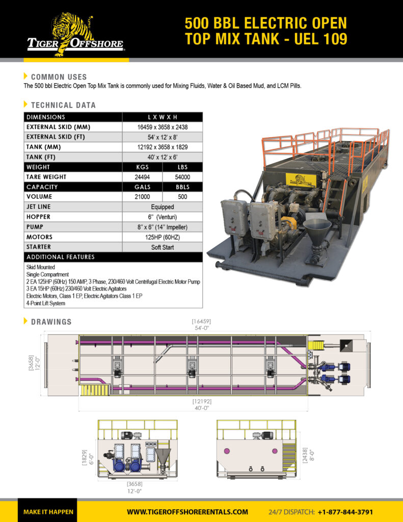 500 bbl Electric Open Top Mix Tank - UEL 109