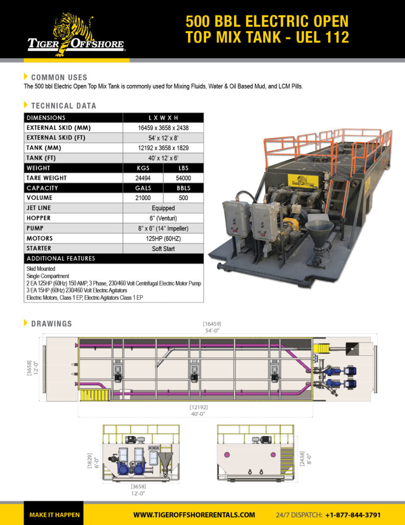 500 bbl Electric Open Top Mix Tank - UEL 112