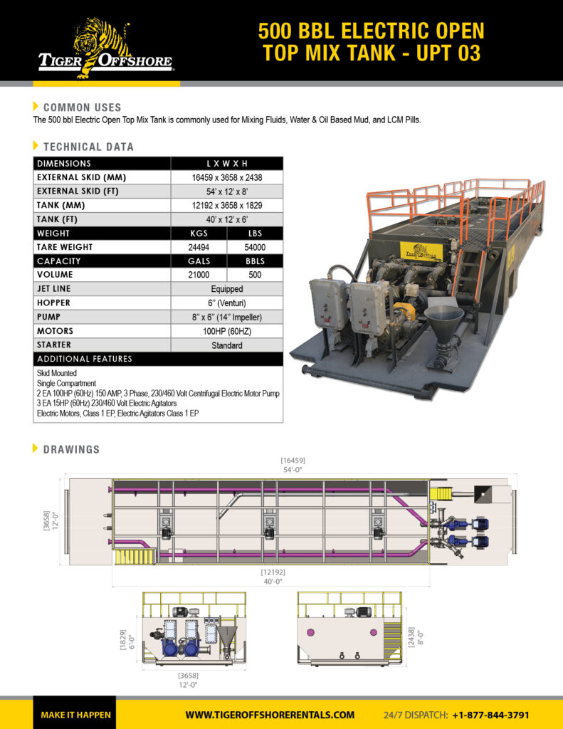 500 bbl Electric Open Top Mix Tank - UPT 03
