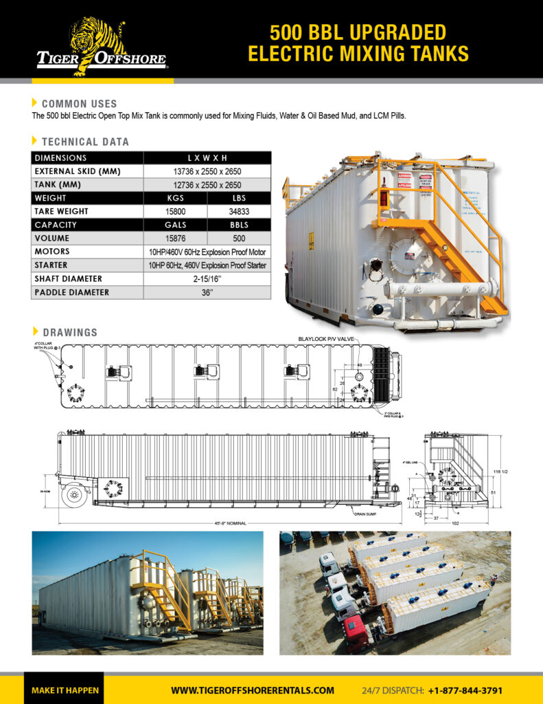 500 bbl Upgraded Electric Mixing Tank