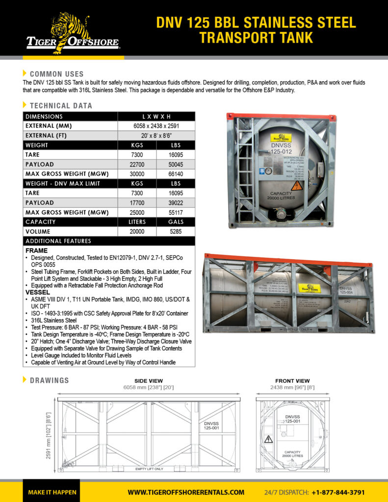 DNV 125 bbl Stainless Steel Transport Tank