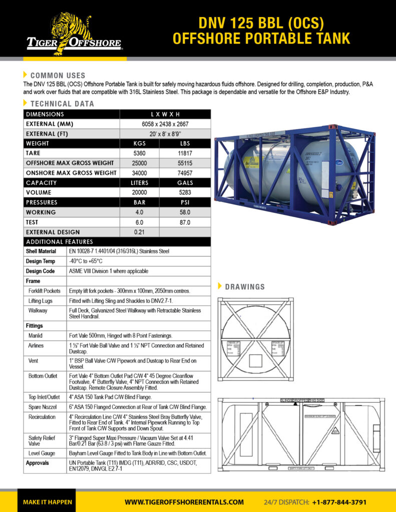 DNV 125 bbl (OCS) Offshore Portable Tank