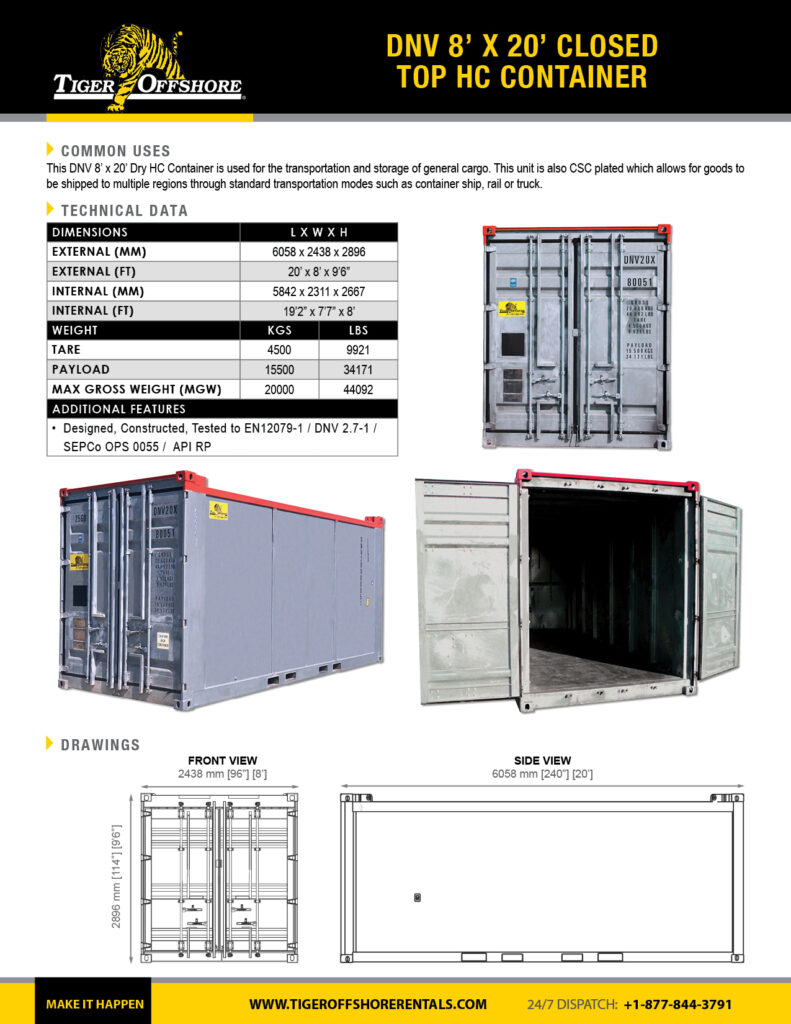 DNV 8' x 20' Closed Top HC Container