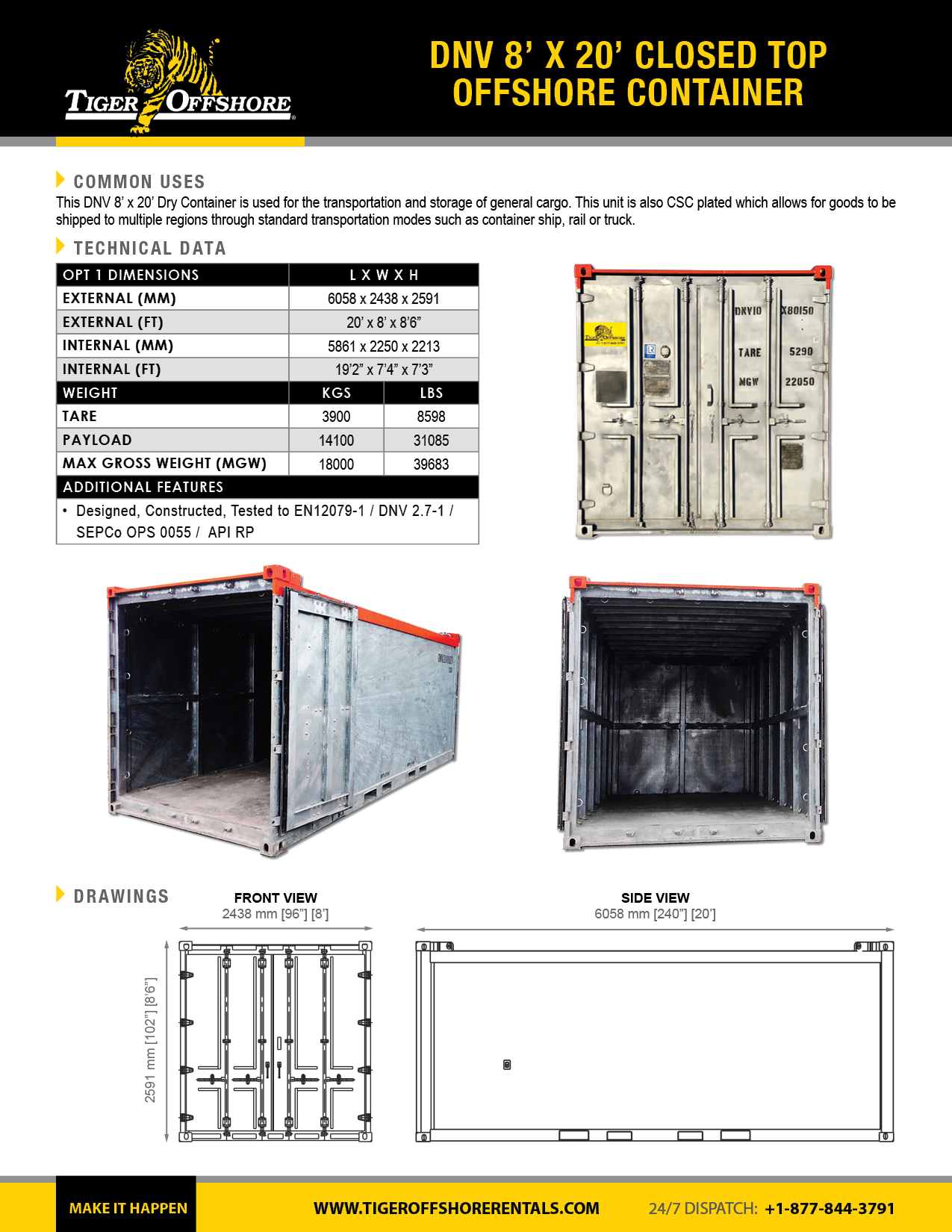 DNV 8' x 20' Closed Top Offshore Container