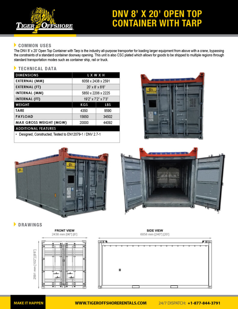 DNV 8' x 20' Open Top Container with Tarp