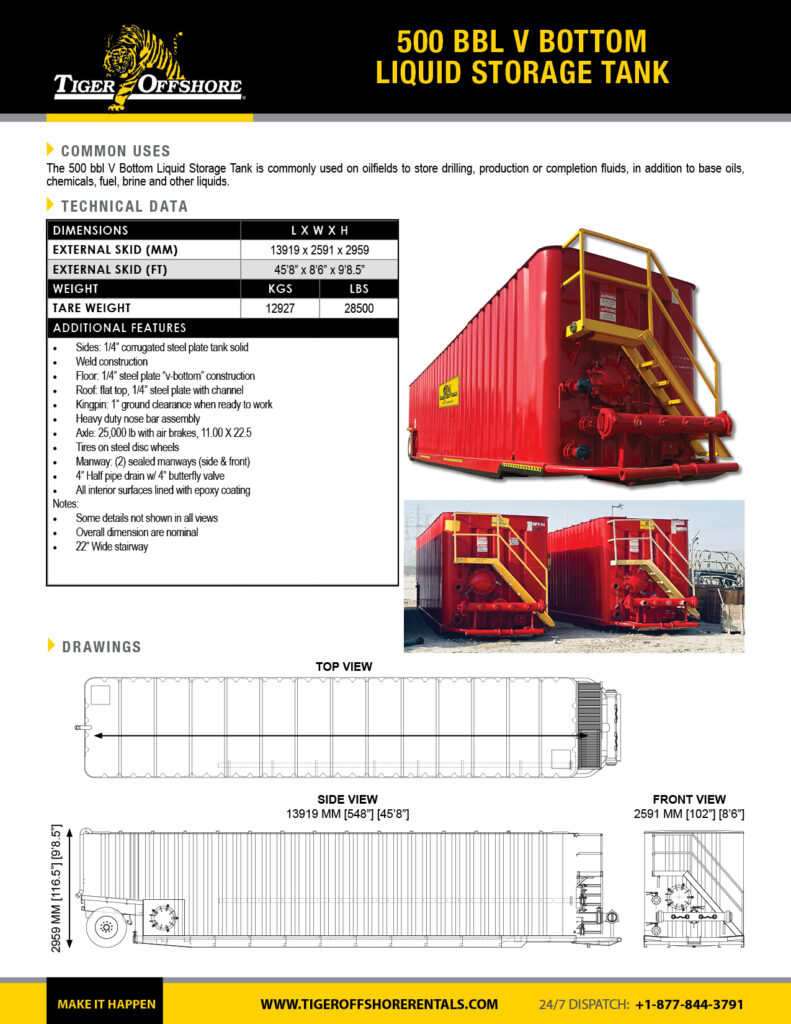 500 bbl V Bottom Liquid Storage Tank