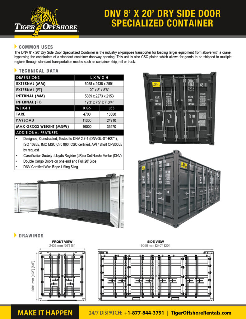 DNV 8 x 20 Dry Side Door Specialized Container